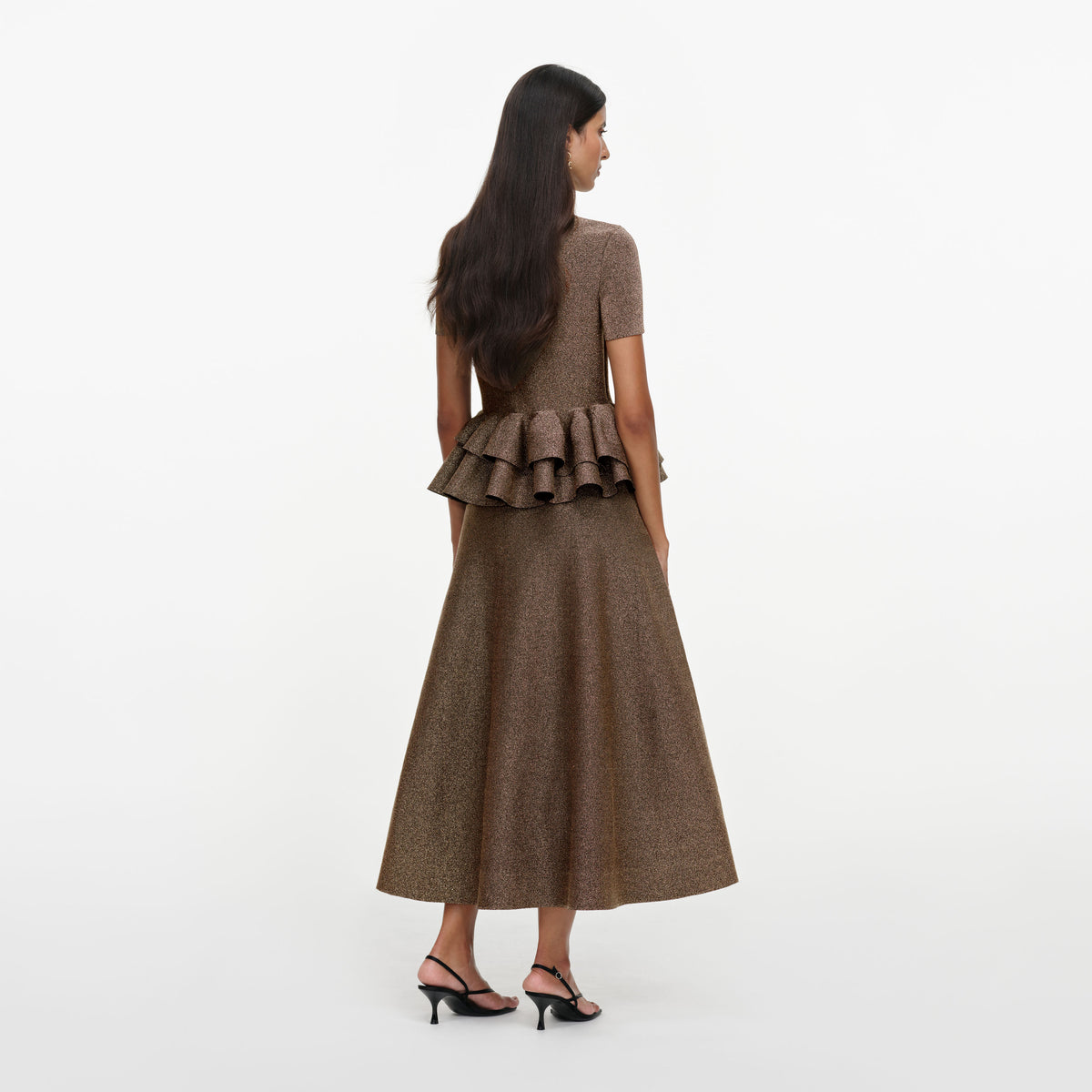 Bronze Peplum Knit Midi Dress