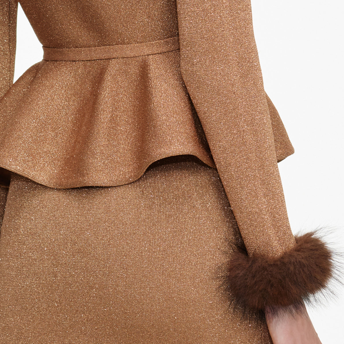 Gold Fur Collar Knit Midi Dress