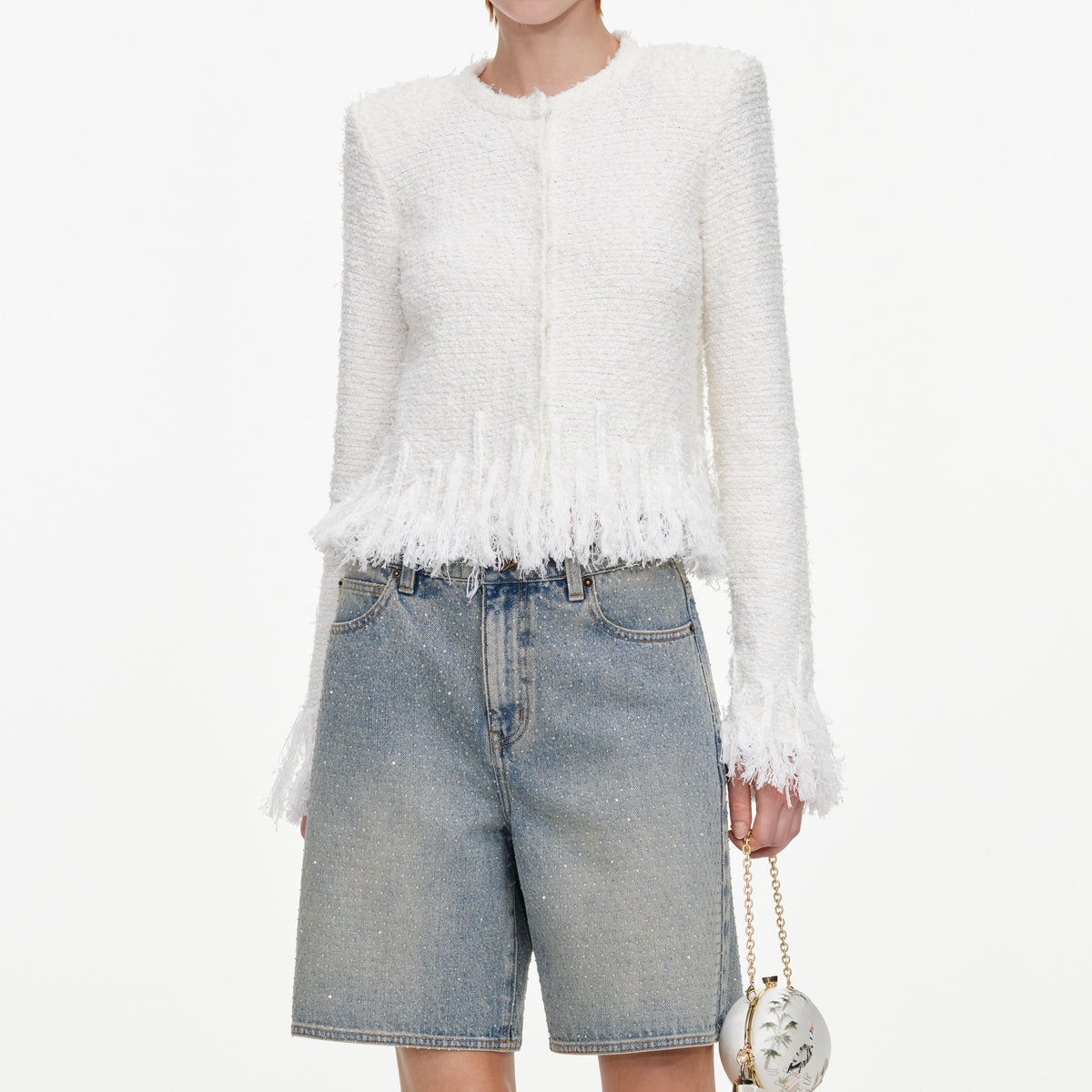White Fringe Knit Cardigan