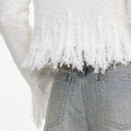White Fringe Knit Cardigan