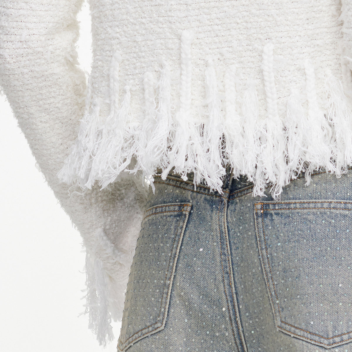White Fringe Knit Cardigan