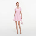 Pink Textured Fringe Knit Mini Dress