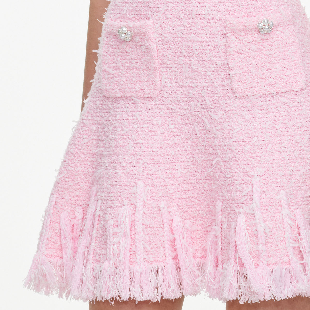 Pink Textured Fringe Knit Mini Dress