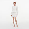 White Fringe Knit Mini Skirt