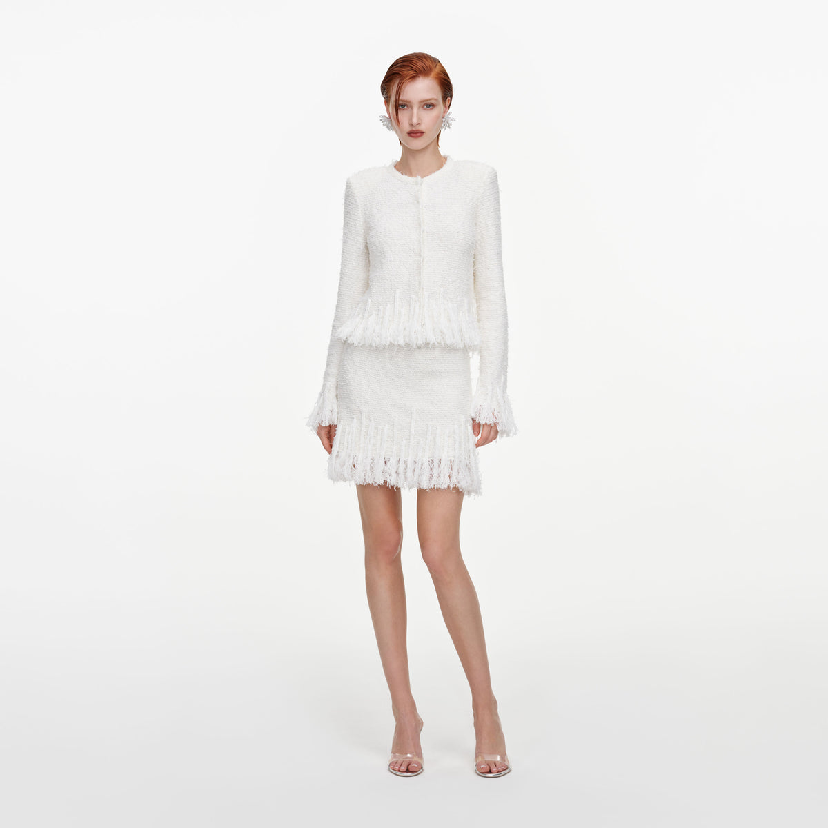 White Fringe Knit Mini Skirt