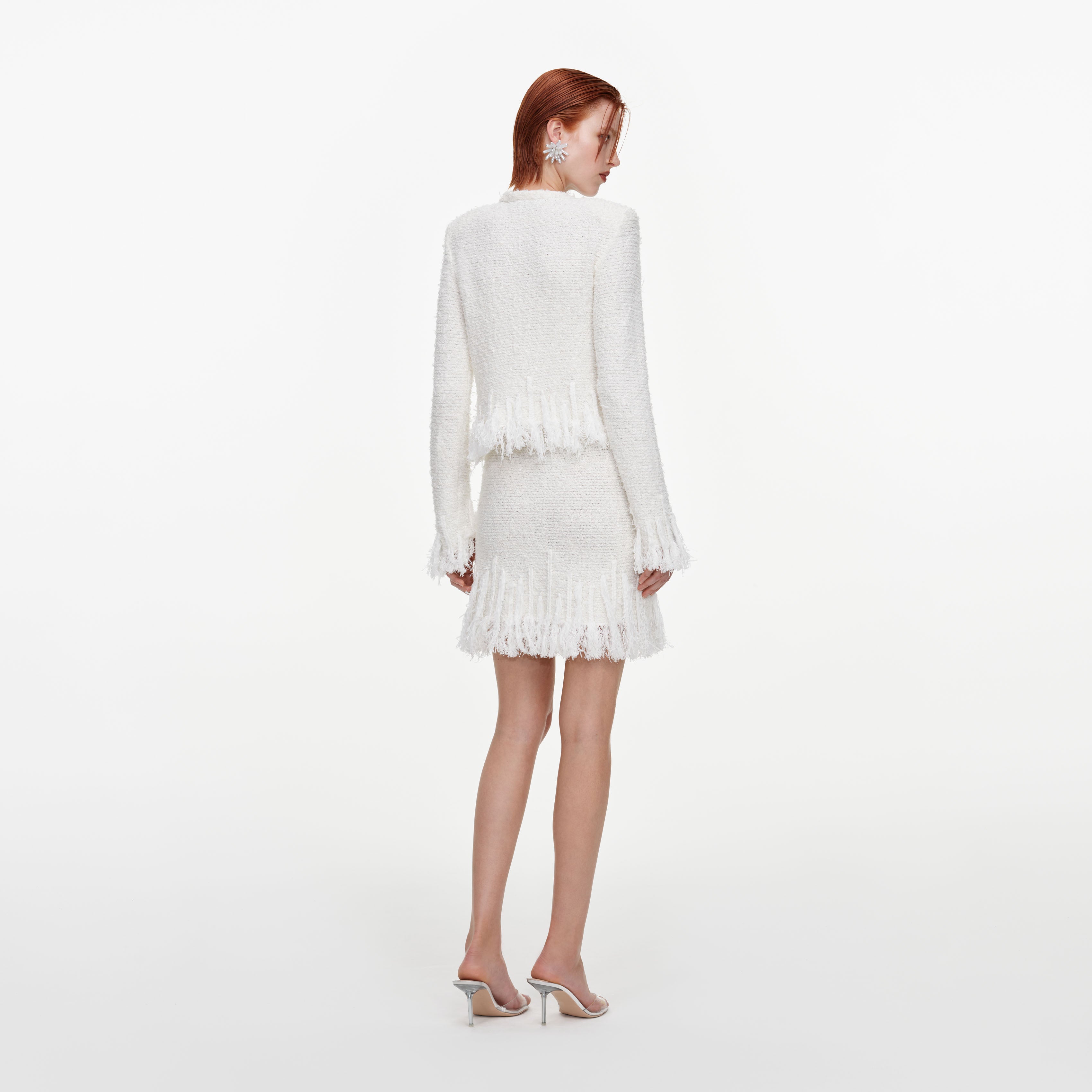 White Fringe Knit Mini Skirt