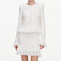 White Fringe Knit Mini Skirt