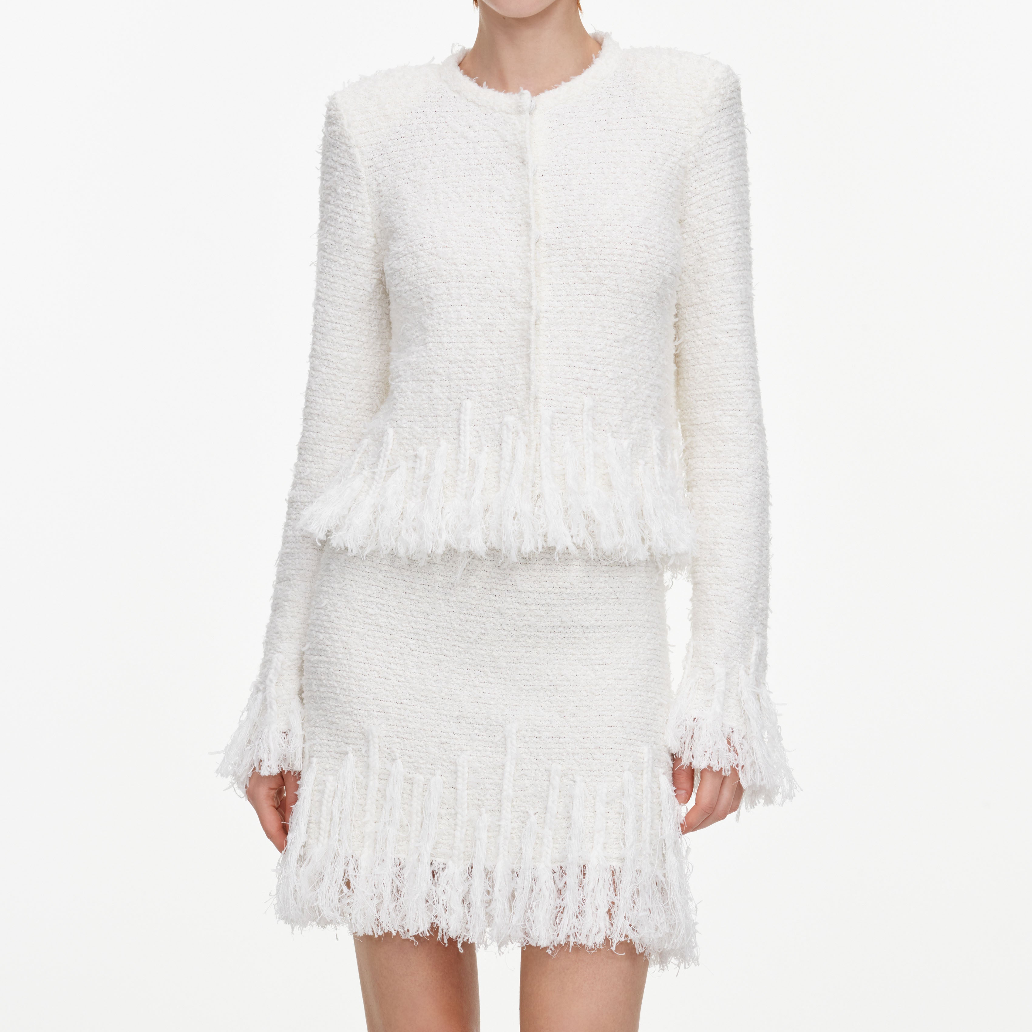 White Fringe Knit Mini Skirt