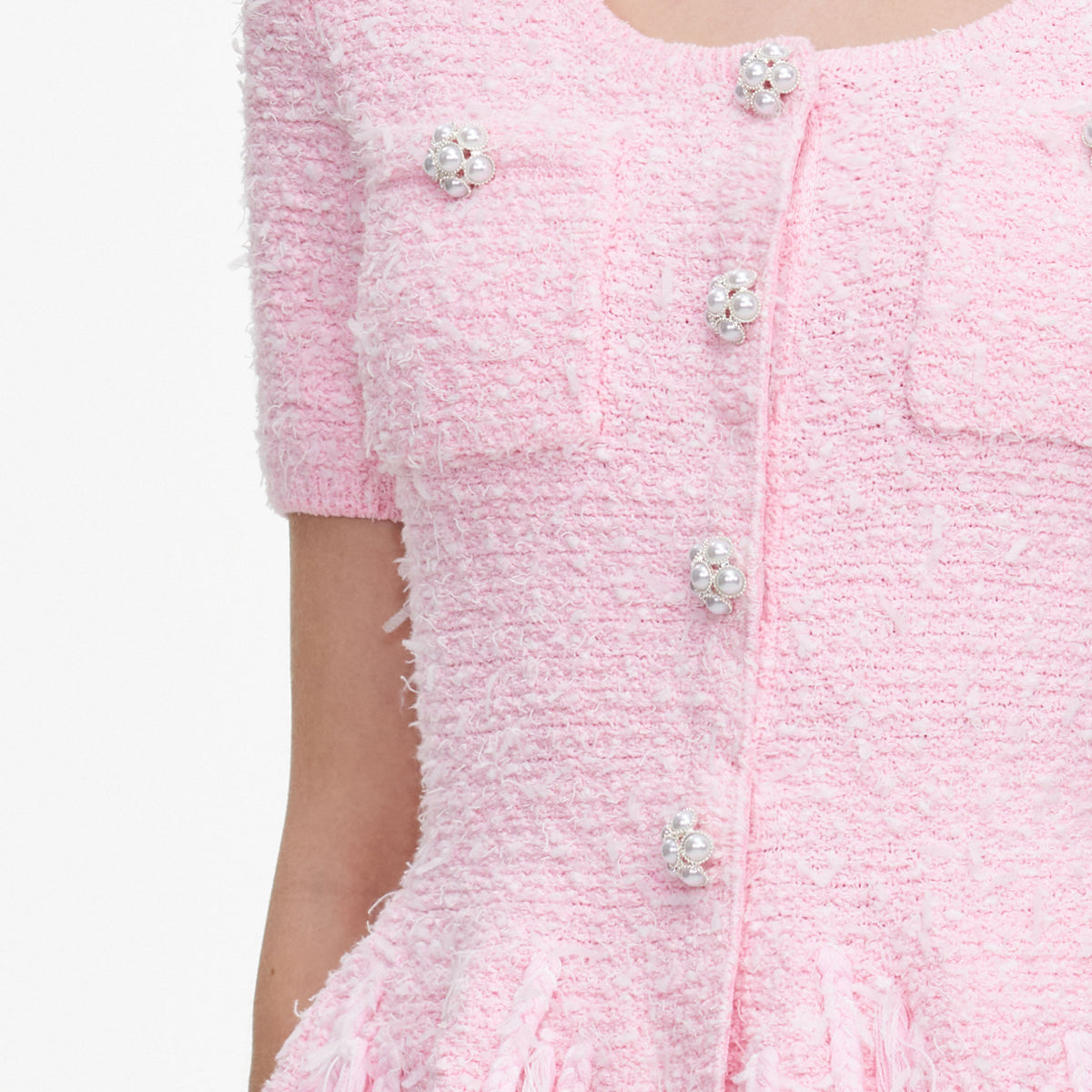 Pink Textured Fringe Knit Top