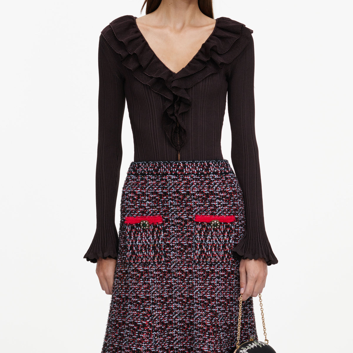 Multi Textured Knit Midi Skirt