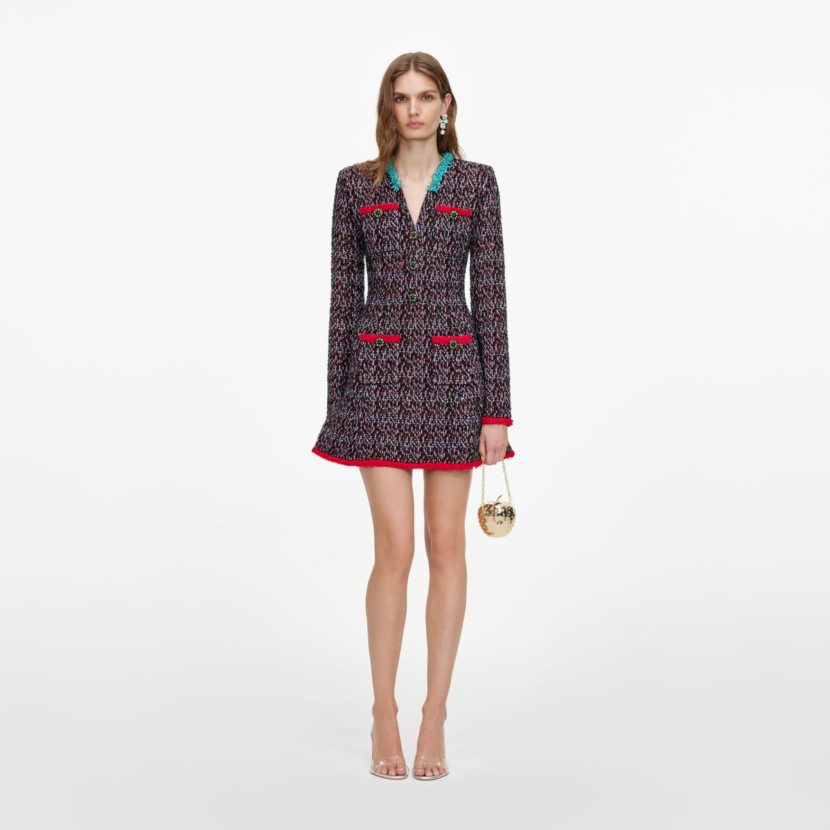 self portrait textured knit mini dress Multi Clutch bag