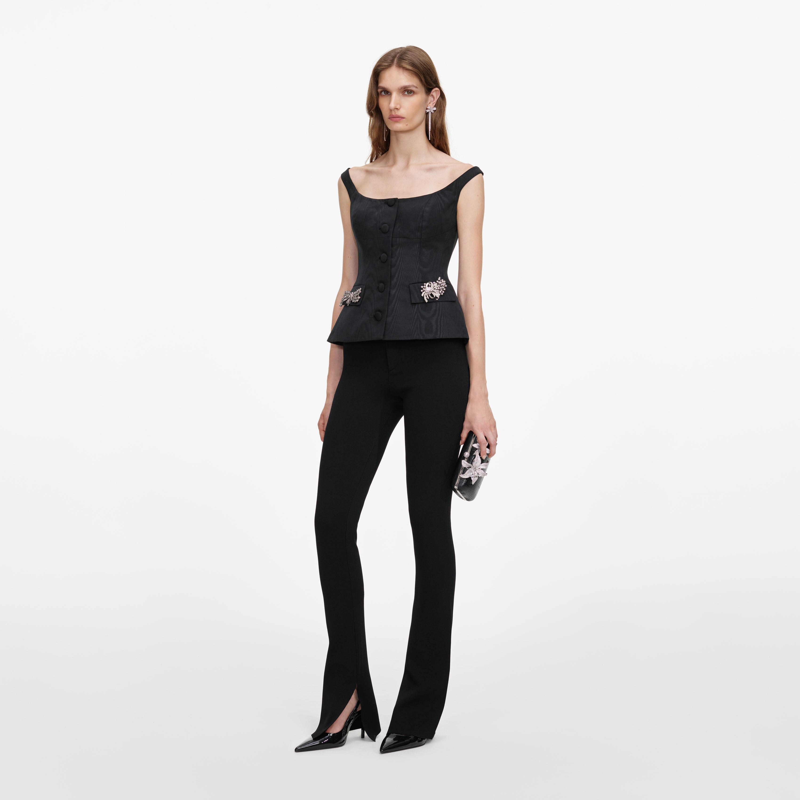 Black Structured Bardot Top