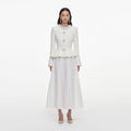 White Textured Knit Chiffon Midi Dress