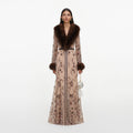 Beige Sequin Embellished Fur Maxi Dress