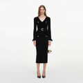 Black Chenille Peplum Knit Midi Dress