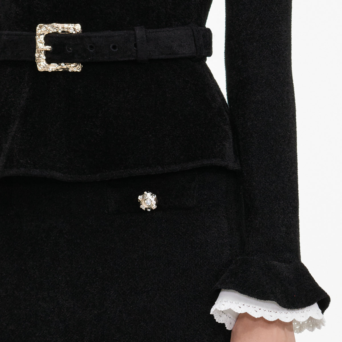 Black Chenille Peplum Knit Midi Dress