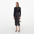Navy Lace Button Midi Dress