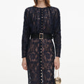 Navy Lace Button Midi Dress