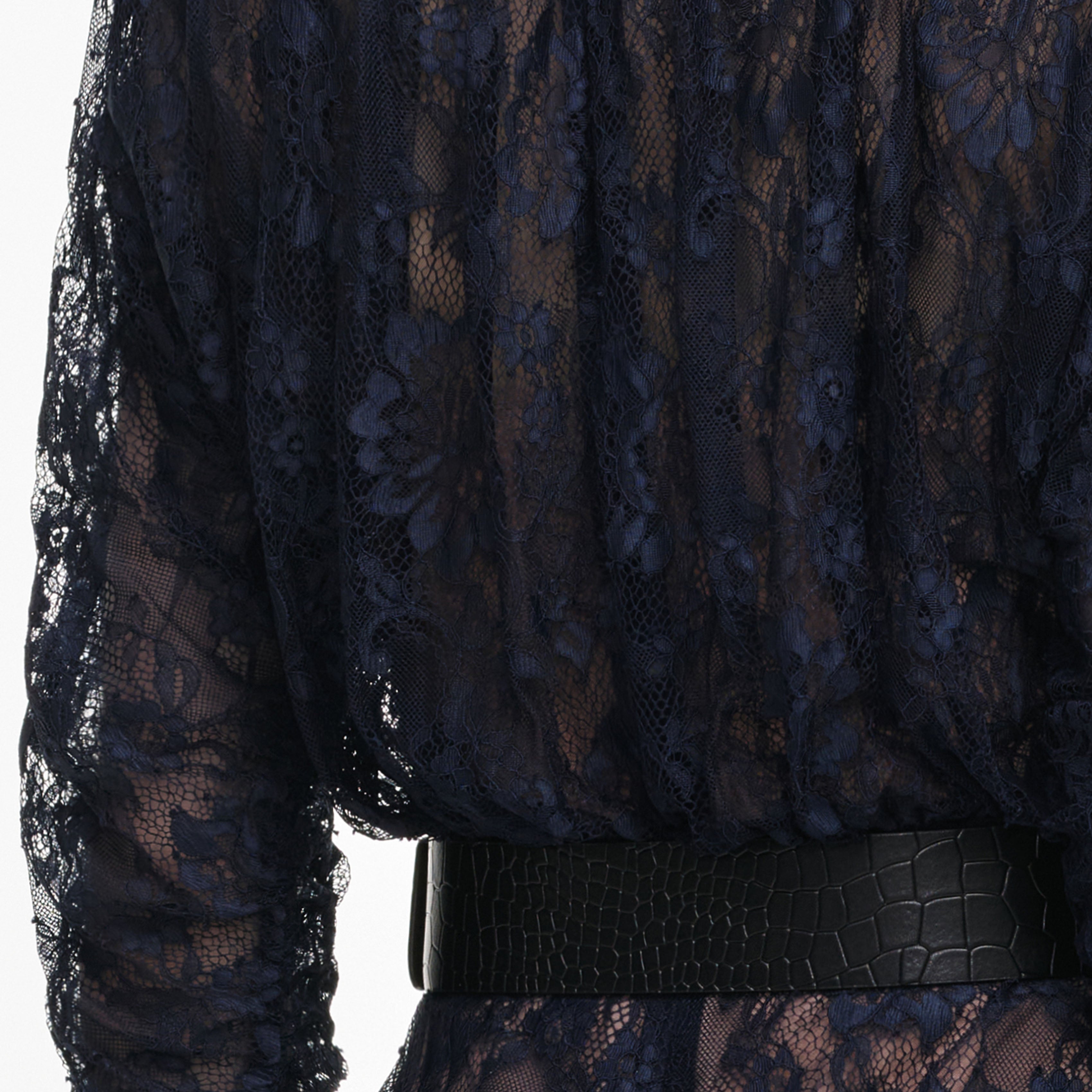 Navy Lace Button Midi Dress