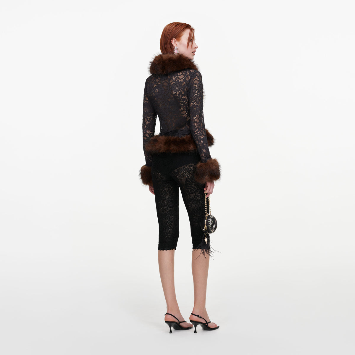 Grey Lace Fur Collar Top