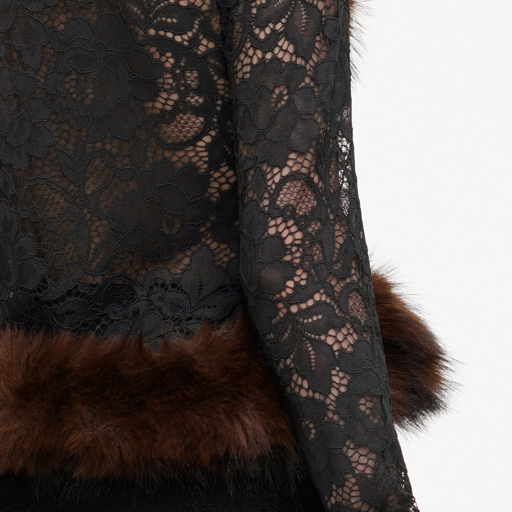 A close up of the fabric for the Grey Lace Fur Collar Top
