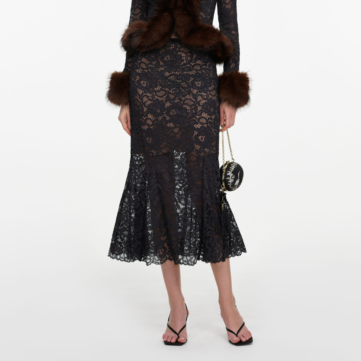 Grey Lace Midi Skirt