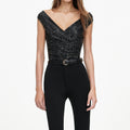 Black Rhinestone Off Shoulder Top