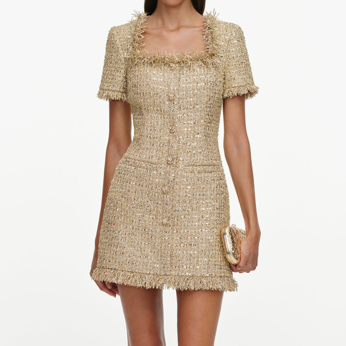 Gold Sequin Boucle Mini Dress
