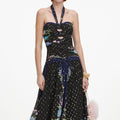 Navy Metallic Chiffon Midi Dress