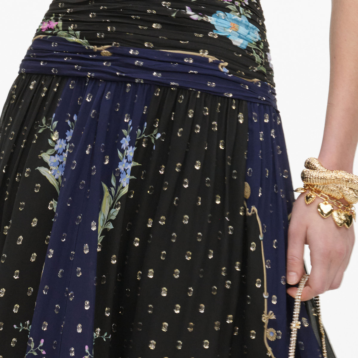 Navy Metallic Chiffon Midi Dress