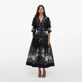 Navy Floral Organza Midi Dress