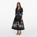 Navy Floral Organza Midi Dress