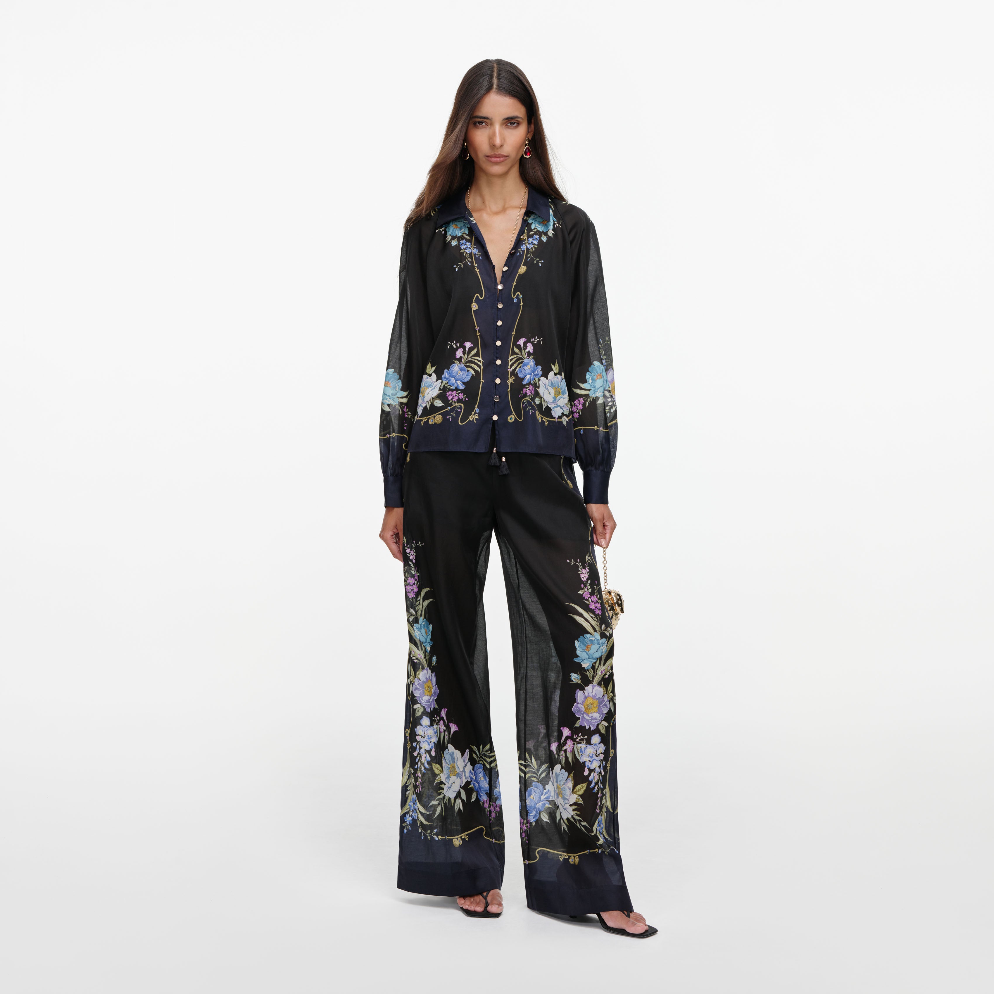 Navy Floral Organza Trousers