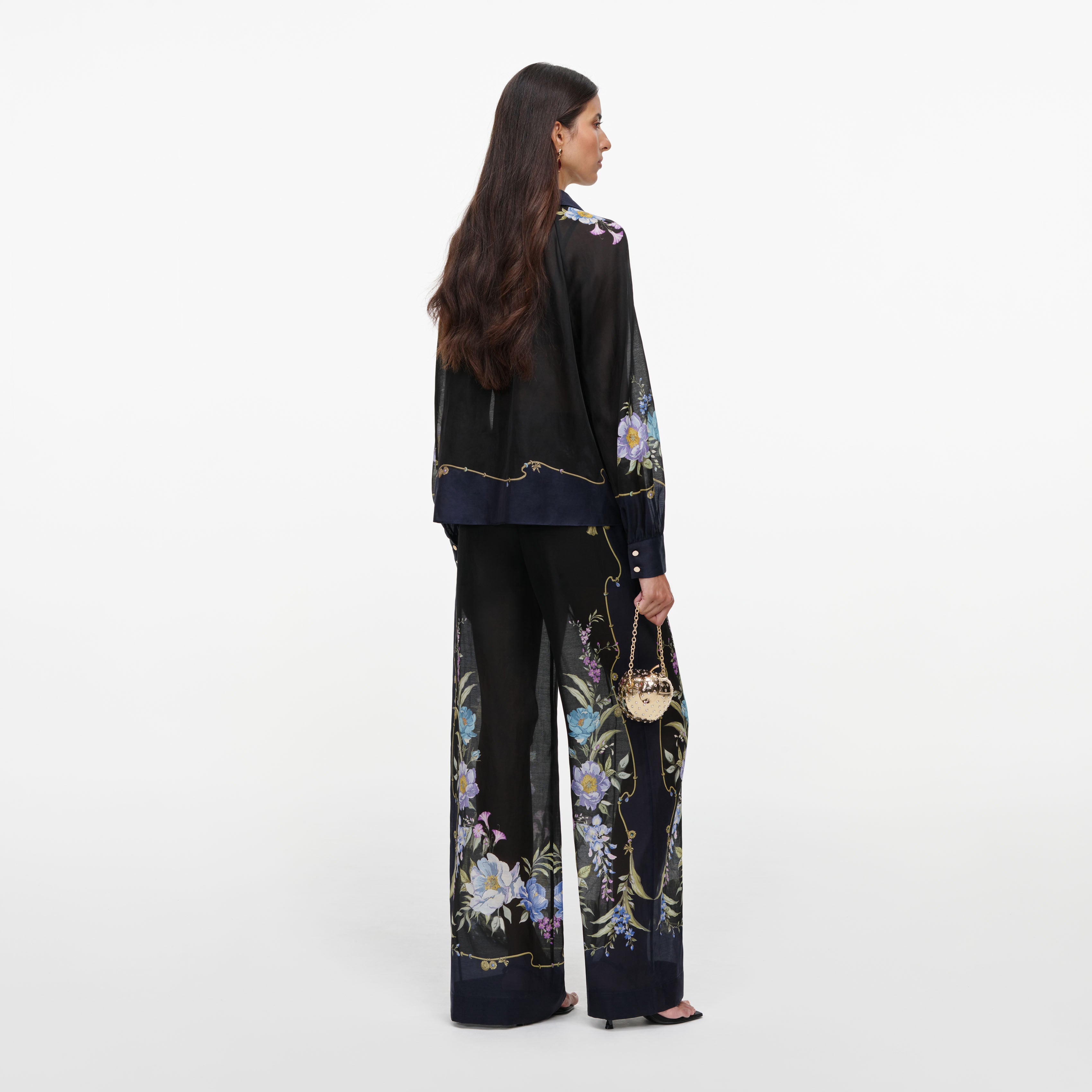 Navy Floral Organza Trousers