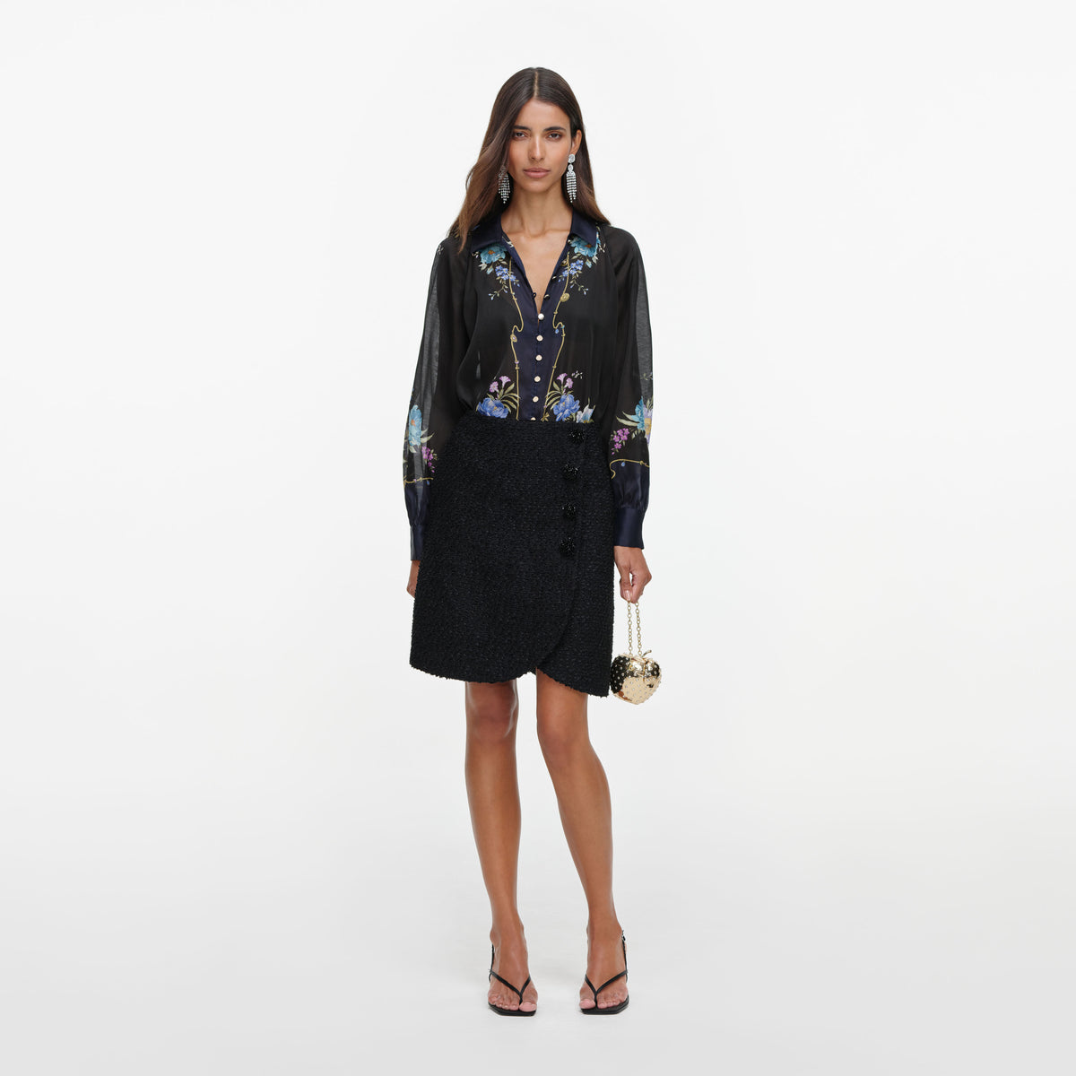 Navy Floral Organza Blouse