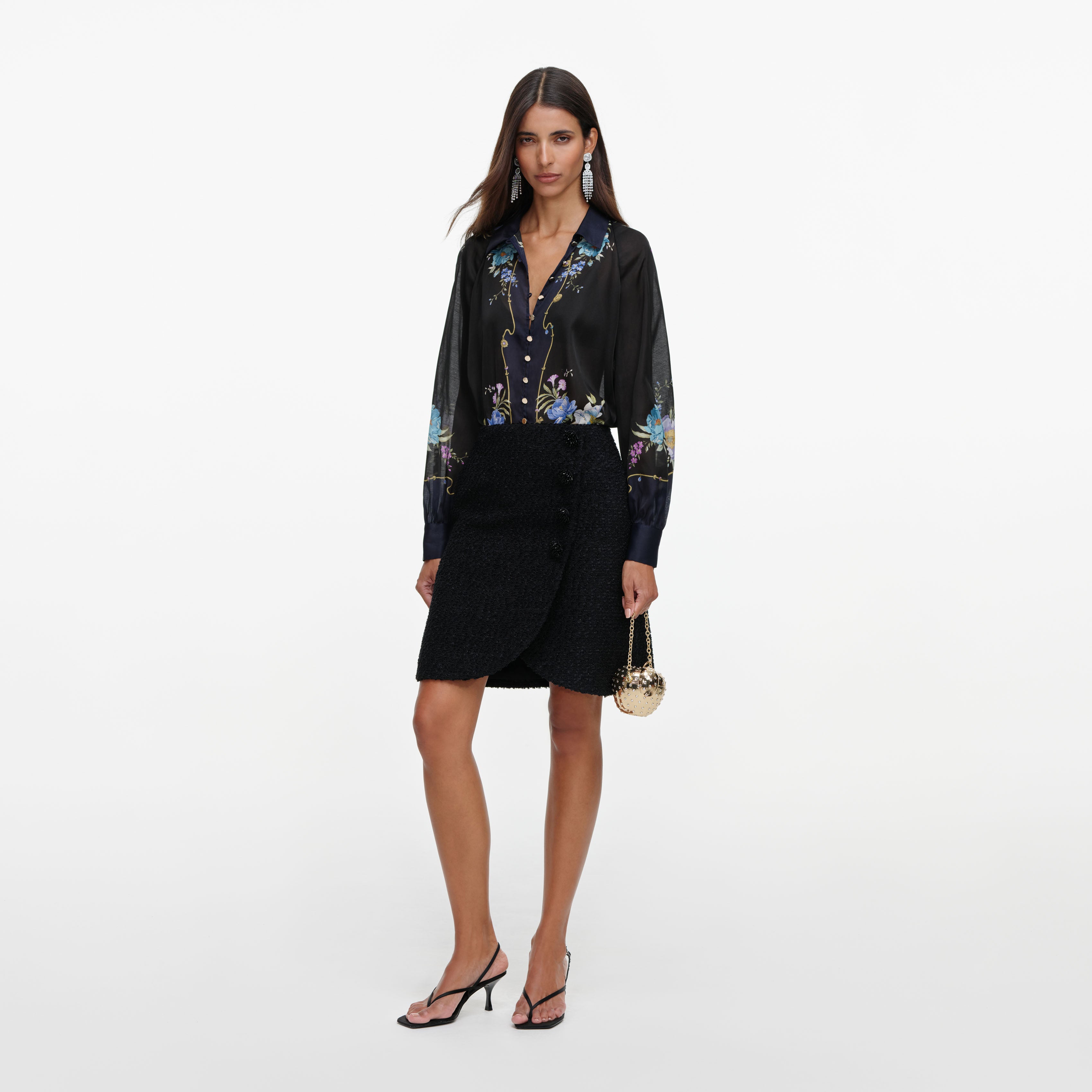 Navy Floral Organza Blouse