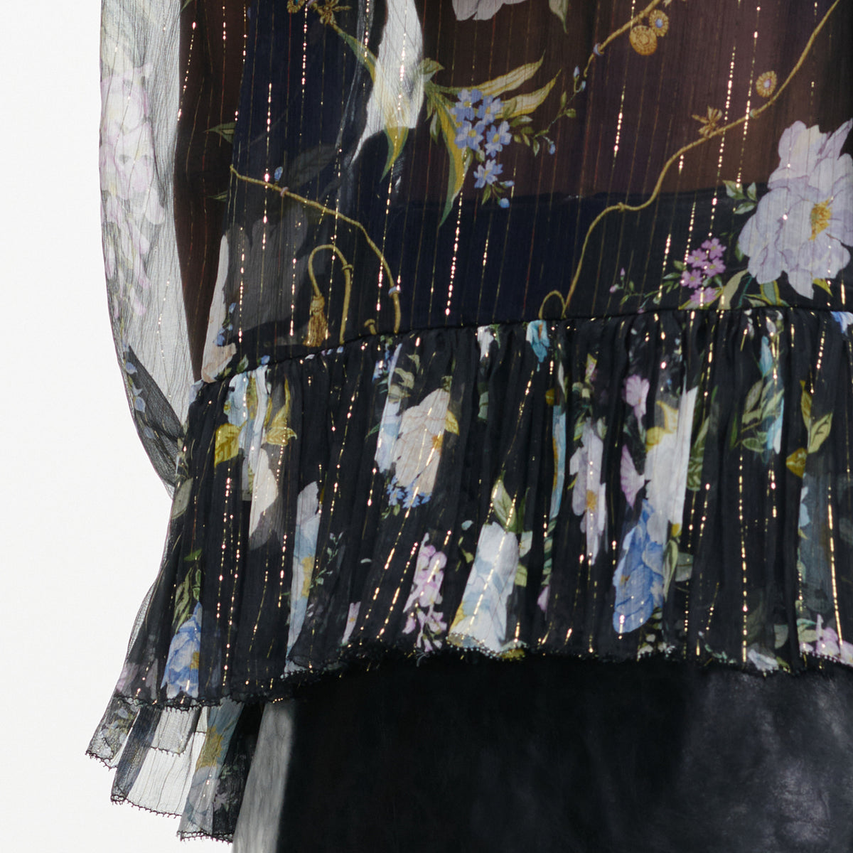 Navy Floral Ruffle Georgette Blouse