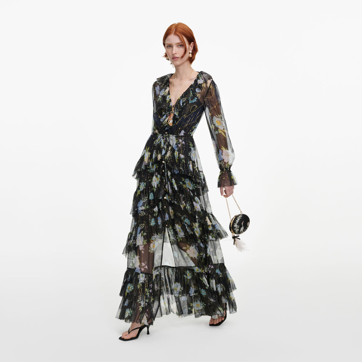 Navy Floral Georgette Maxi Dress