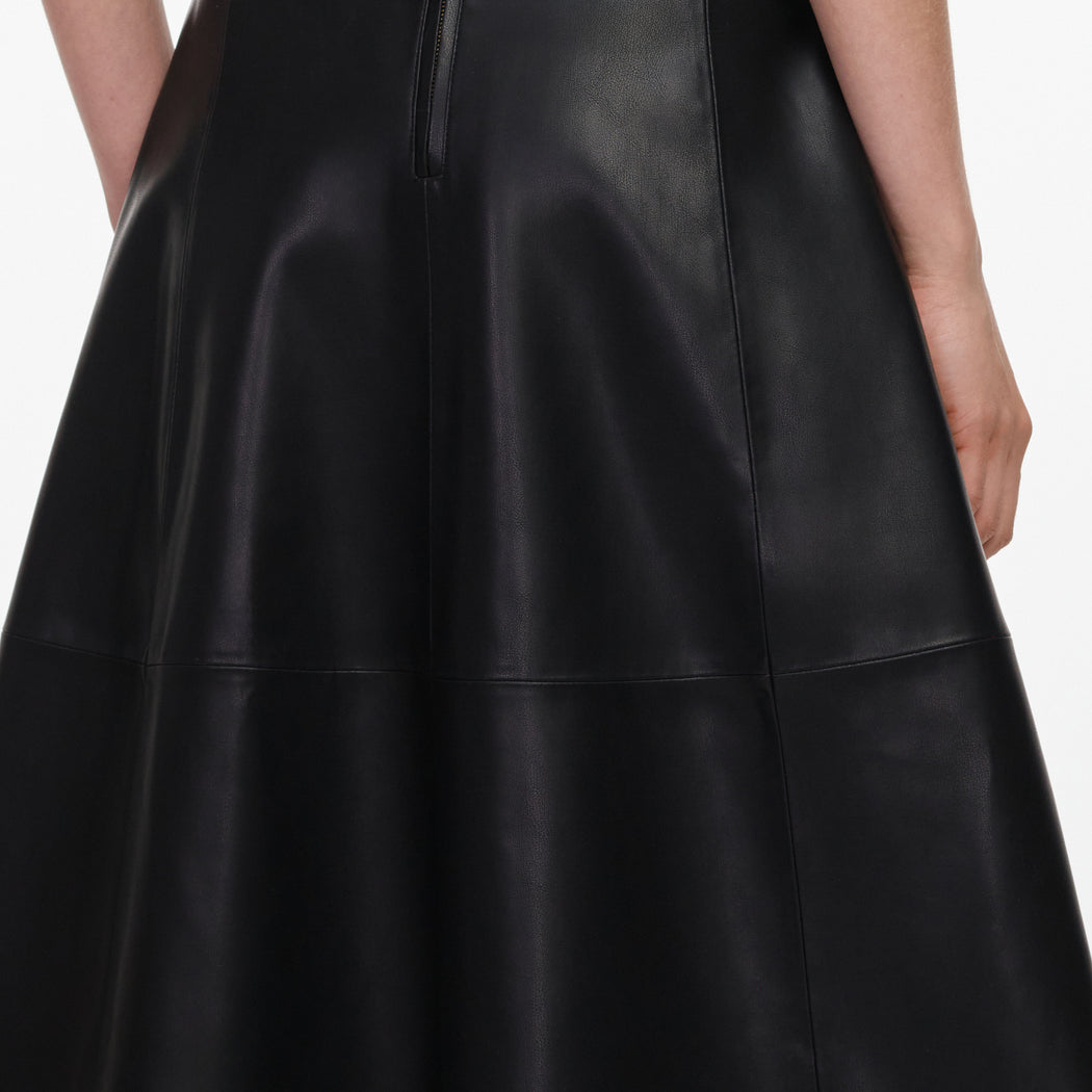 Black Faux Leather Midi Skirt