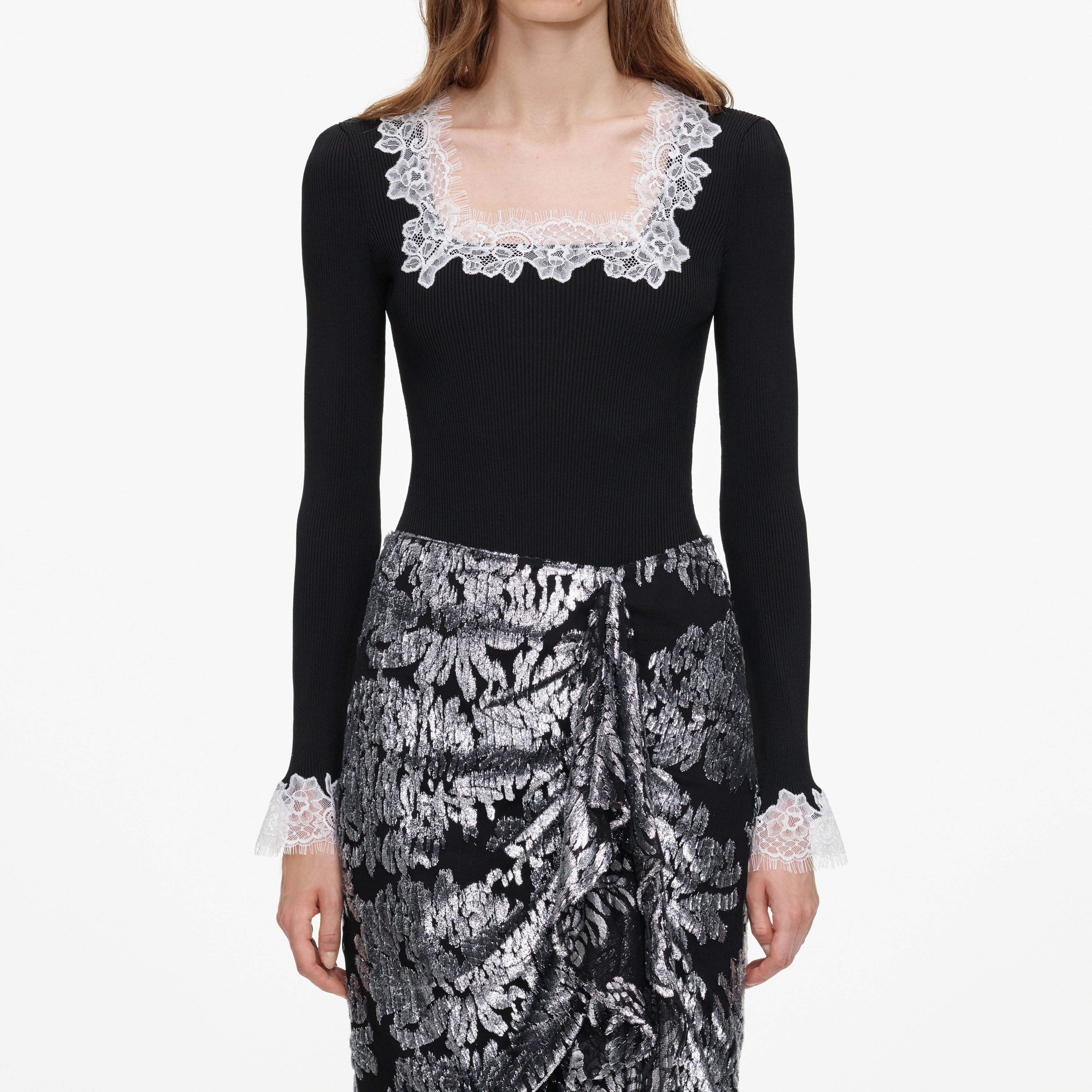 Silver Fil Coupe Midi Skirt