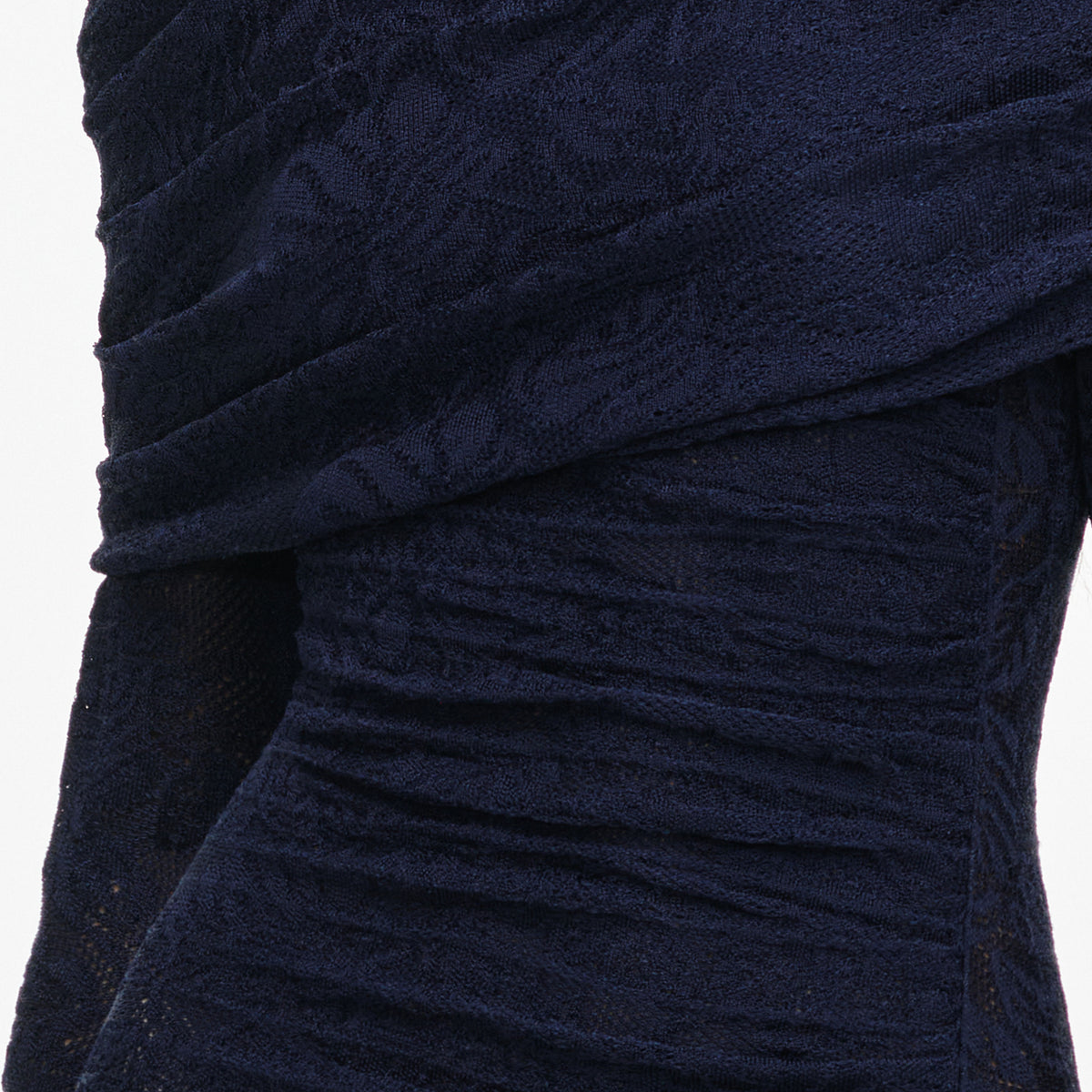 Navy Jacquard Gathered Knit Midi Dress