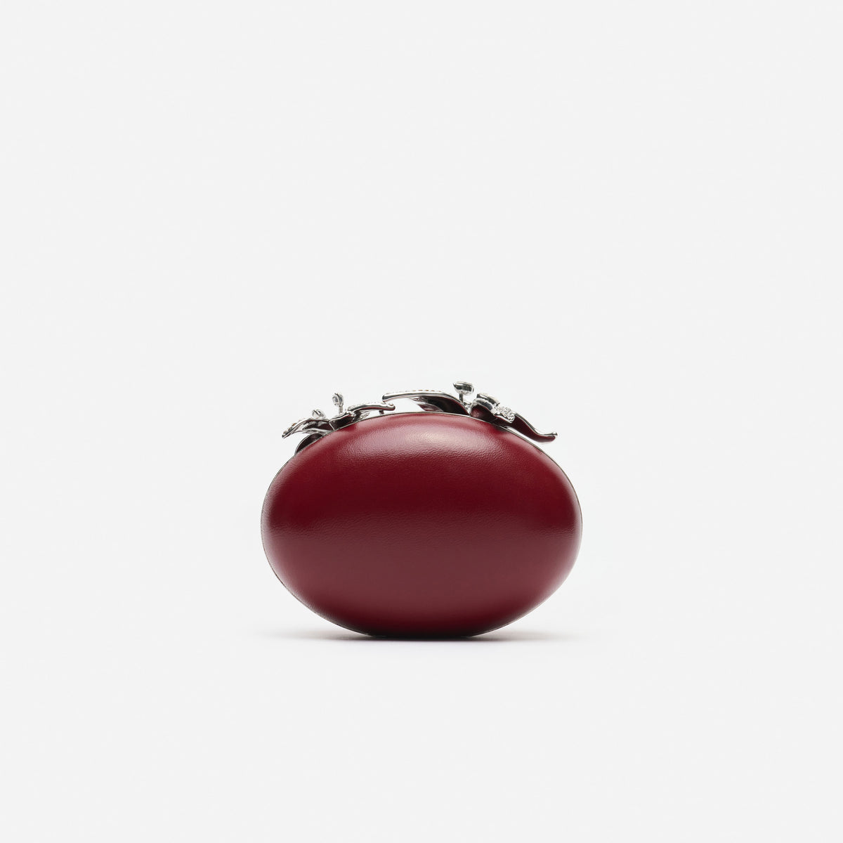 Red Leather Crystal Flower Oval Clutch Bag