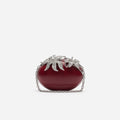 Red Leather Crystal Flower Oval Clutch Bag