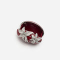 Red Leather Crystal Flower Oval Clutch Bag