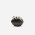 Brown Leather Crystal Flower Oval Clutch Bag