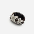 Brown Leather Crystal Flower Oval Clutch Bag
