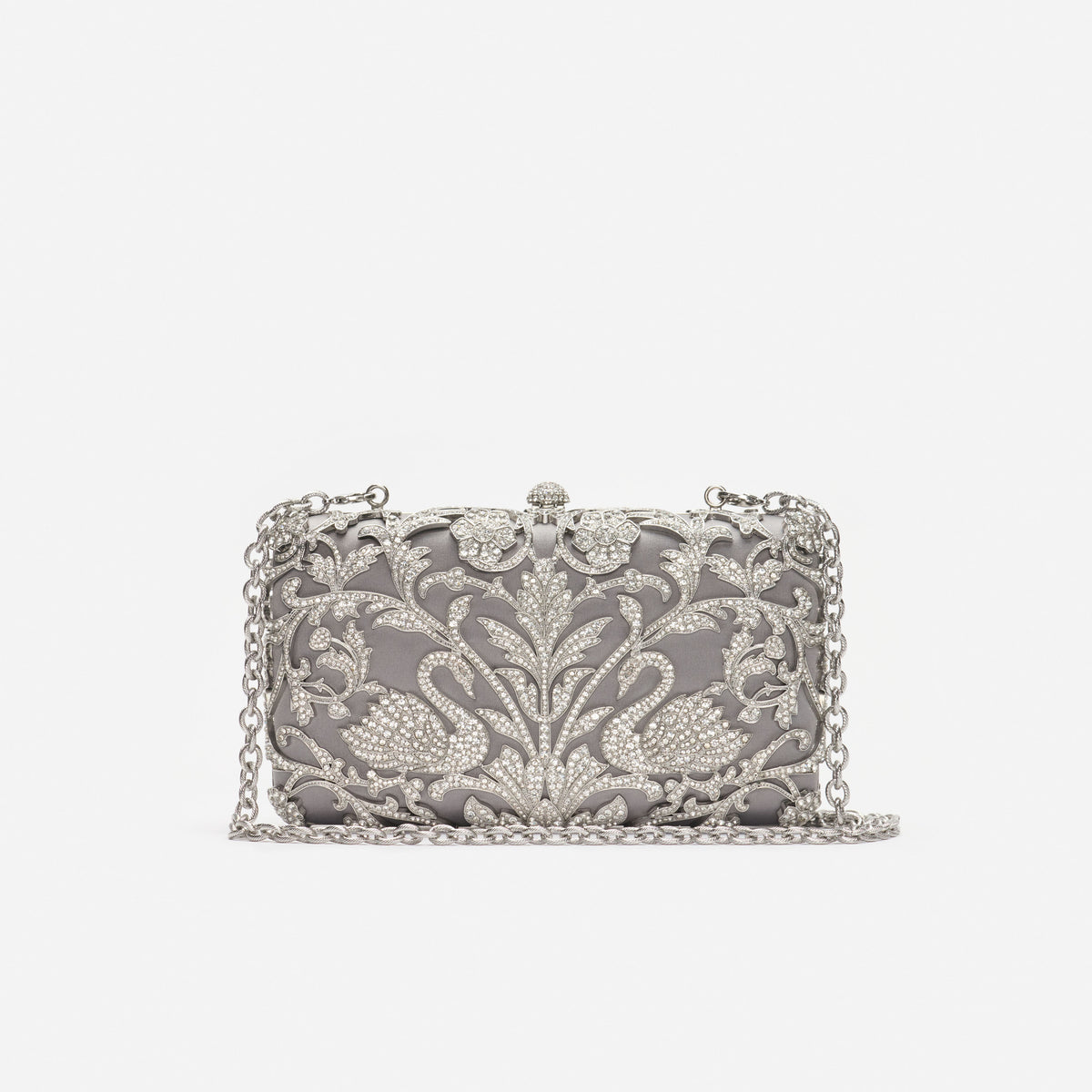 Silver Crystal Swan Clutch Bag
