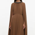 Brown Georgette Cape Maxi Dress