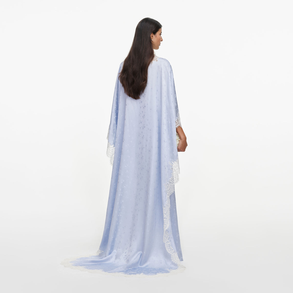 Blue Satin Lace Cape Maxi Dress