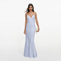 Blue Satin Lace Cape Maxi Dress
